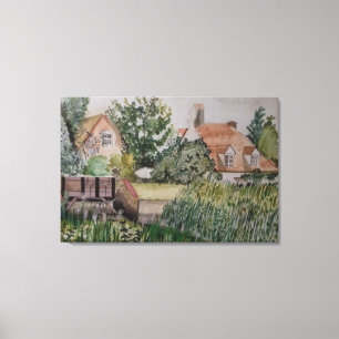 Een stuwdam in Sandwich, Engeland, aquarel Canvas Afdruk