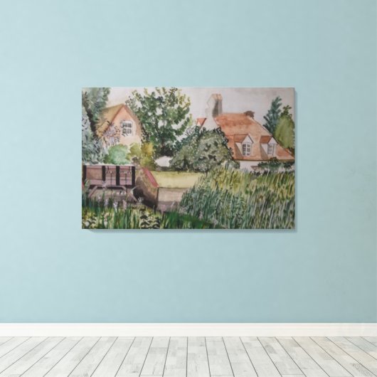 Een stuwdam in Sandwich, Engeland, aquarel Canvas Afdruk (Insitu (Houten vloer))