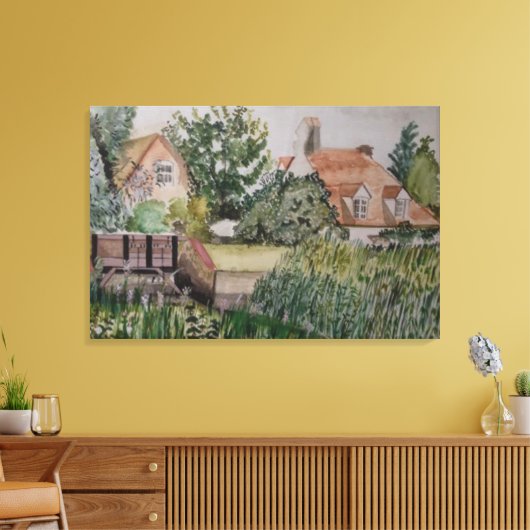 Een stuwdam in Sandwich, Engeland, aquarel Canvas Afdruk (Insitu (Woonkamer))
