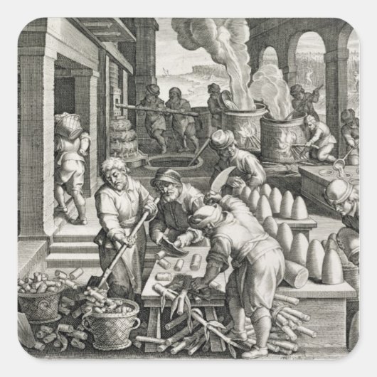 Een suikerfabriek en de productie van suiker vierkante sticker (Voorkant)