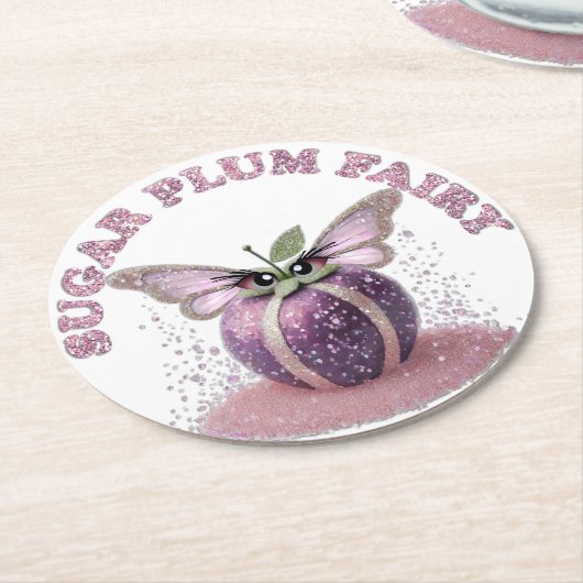Een suikerpruimenfee ronde kartonnen onderzetter (Gebogen)