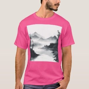 Een Sumi-e stijl inkt wassen schilderij van een tr T-shirt