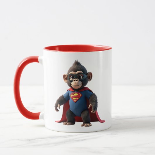 Een superheld aap met een rood kapje en een pak. mok (Links)