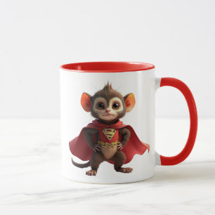 Een superheld muis met rood kapje en pak. mok
