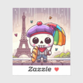 Een superschattig skelet in het regenachtige Parij Sticker (Vel)