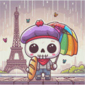 Een superschattig skelet in het regenachtige Parij Sticker (Voorkant)