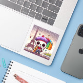 Een superschattig skelet in het regenachtige Parij Sticker (Laptop met iPhone)