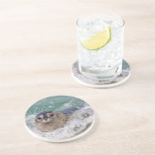 Een surfen op een baby-zeehond zandsteen onderzetter (Zijkant)