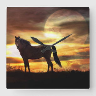 Een surreal paard en maanklok vierkante klok