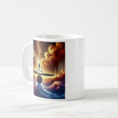 Een surrealistisch beeld van een man van rechtvaar koffiemok (Voorkant links)