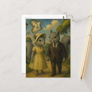 Een surrealistisch grijs eekhoornpaar briefkaart