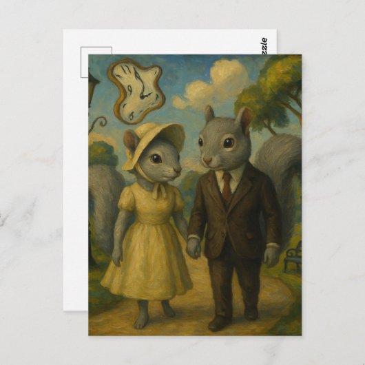 Een surrealistisch grijs eekhoornpaar briefkaart (Voorkant / Achterkant)