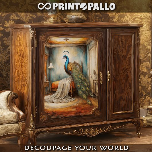 Een surrealistisch schilderij van een pauw in een tissuepapier