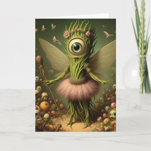 Een surrealistische eldritch aspergefee kaart (Voorkant)