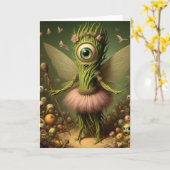 Een surrealistische eldritch aspergefee kaart (Gele Bloem)