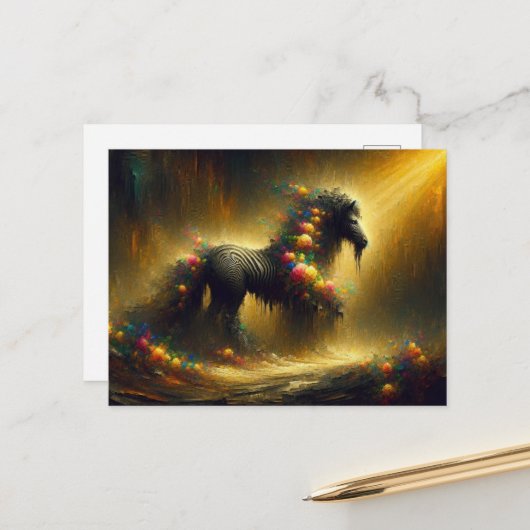 Een surrealistische florale Zebra Briefkaart (Voorkant / Achterkant in situ)