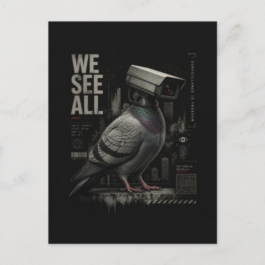 Een surreële bewakingscamera duif We See All Briefkaart (Voorkant)
