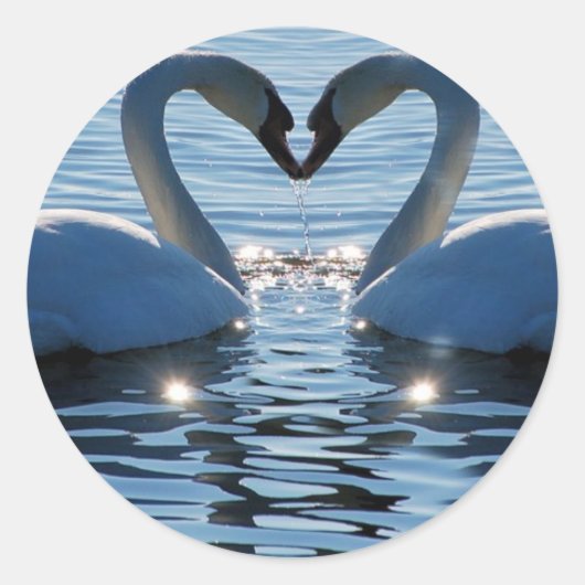 Een Swan Heart Kiss, Reflections of Love Ronde Sticker (Voorkant)