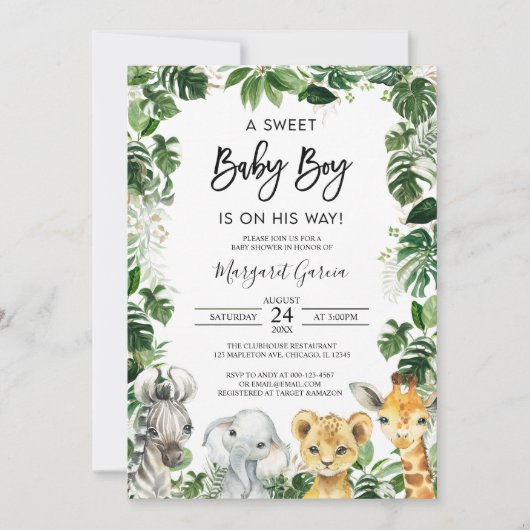 Een Sweet Baby Boy Oerwoud Safari Animals Baby sho Kaart (Voorkant)