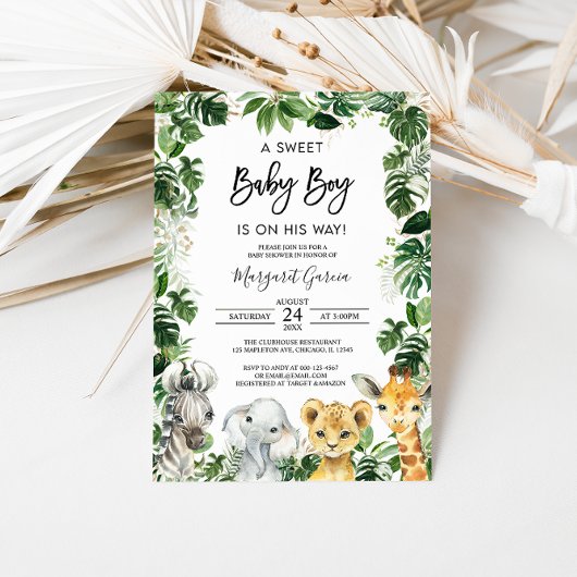 Een Sweet Baby Boy Oerwoud Safari Animals Baby sho Kaart