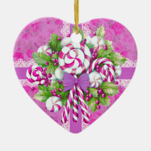 Een Sweet Cottage roze en Paarse kerst Keramisch Ornament