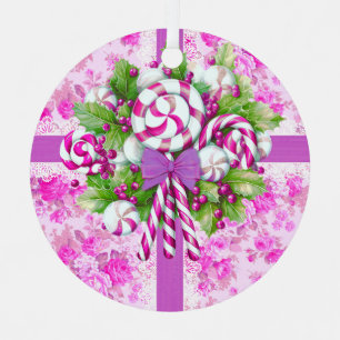 Een Sweet Cottage roze en Paarse kerst Metalen Ornament