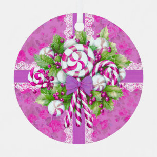Een Sweet Cottage roze en Paarse kerst Metalen Ornament