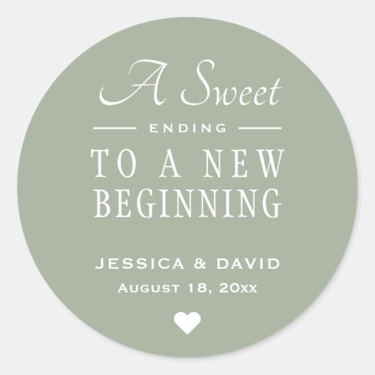 Een Sweet Ending Sage Green Wedding Favor Sticker (Voorkant)