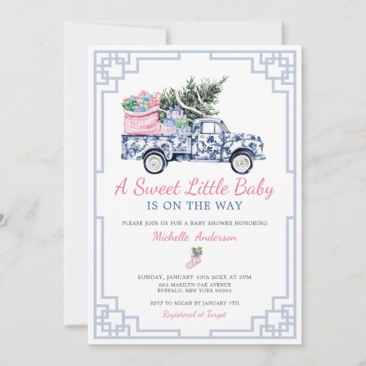 Een Sweet Little Baby Winter Chinoiserie Baby show Kaart (Voorkant)