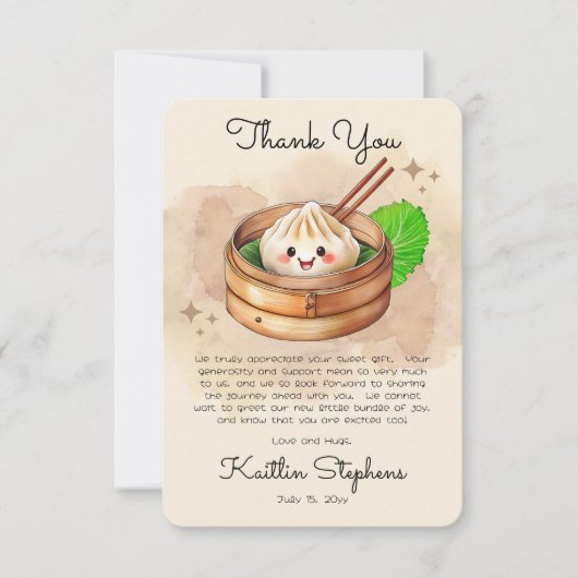 Een Sweet Little Dumpling Kwai Theme Baby shower Bedankkaart (Voorkant)