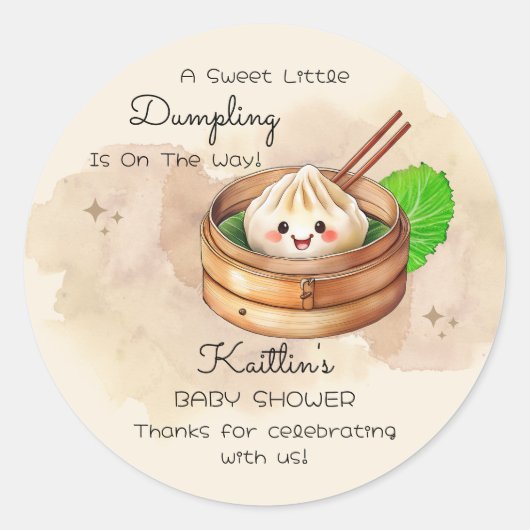 Een Sweet Little Dumpling Kwai Theme Baby shower Ronde Sticker (Voorkant)