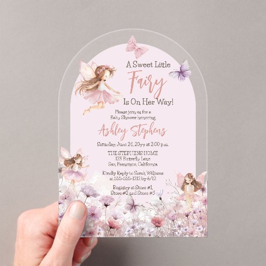 Een Sweet Little Fairy Wildflowers Meisje Baby sho Acryl Uitnodigingen (Insitu (Draagbaar))
