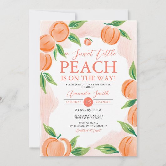 Een Sweet Little Peach Baby shower Greenery Floral Kaart (Voorkant)
