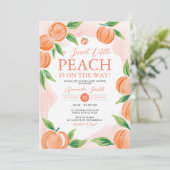 Een Sweet Little Peach Baby shower Greenery Floral Kaart (Staand voorkant)
