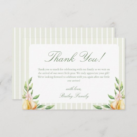 Een Sweet Little Pear Baby shower Pastel Green Bedankkaart (Voorkant / Achterkant)