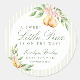 Een Sweet Little Pear Waterverf Pastel Baby shower Ronde Sticker