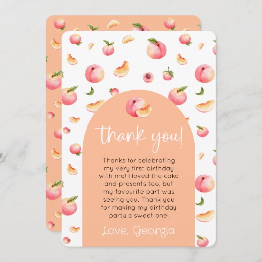 Een Sweet Peach 1e verjaardag foto Dank u kaart (Voorkant / Achterkant)