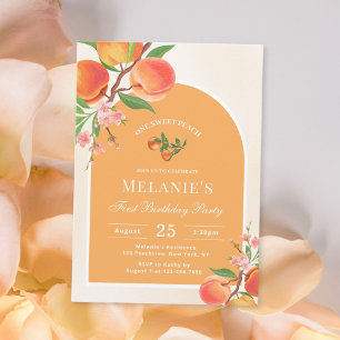 Een Sweet Peach 1e verjaardag uitnodiging