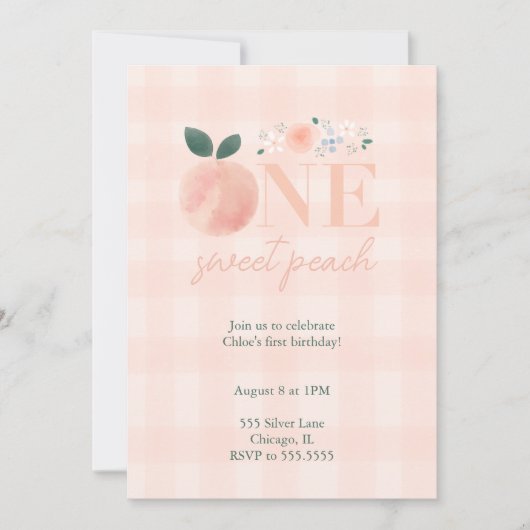 Een Sweet Peach eerste verjaardag uitnodiging (Voorkant)