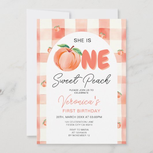 Een Sweet Peach verjaardagsfeestje Boho Gingham Kaart (Voorkant)