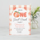Een Sweet Peach verjaardagsfeestje Boho Gingham Kaart (Staand voorkant)