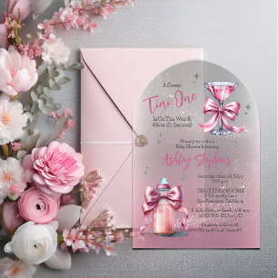 Een Sweet Tini One Pink Coquette Girl Baby shower Acryl Uitnodigingen