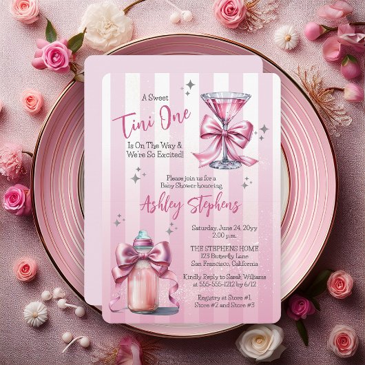 Een Sweet Tini One Pink Coquette Girl Baby shower Kaart
