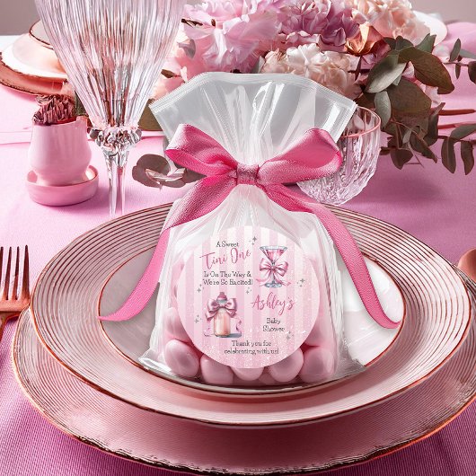 Een Sweet Tini One Pink Coquette Girl Baby shower Ronde Sticker