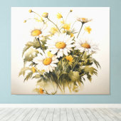 Een symfonie van Blooms Daisies Waterverf schilder Canvas Afdruk (Insitu (Houten vloer))