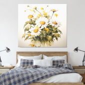 Een symfonie van Blooms Daisies Waterverf schilder Canvas Afdruk (Insitu (Slaapkamer))