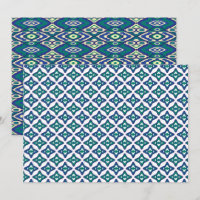 Een symmetrisch blauw-wit tapijt met ingewikkelde 