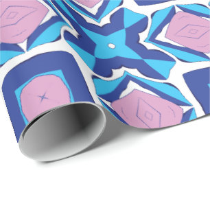 Een symmetrisch geometrisch patroon met blauwe cadeaupapier