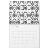 Een symmetrisch monochroom ontwerp met ingewikkeld kalender (Mar 2026)