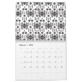 Een symmetrisch monochroom ontwerp met ingewikkeld kalender (Feb 2026)